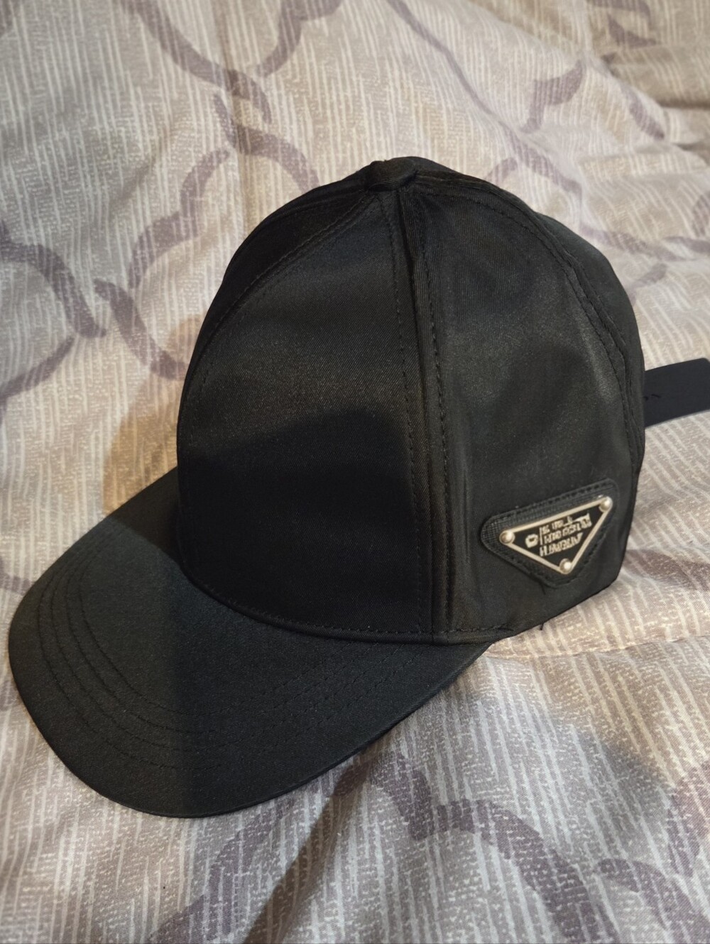 Black Re-Nylon Baseball Cap with Signature Triangle Plaque
